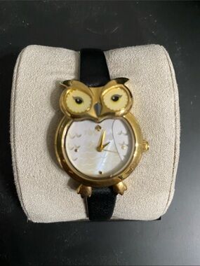 kate spade Gold Owl Face Watch with Black Strap